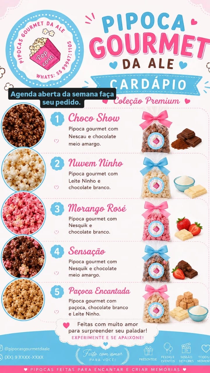 Cardapio Pipoca Gourmet da Ale